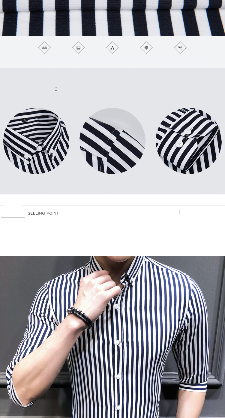 Men's brand three-quarter sleeve striped shirt 2021 new summer men's fashion business casual short-sleeved shirt size S-5XL