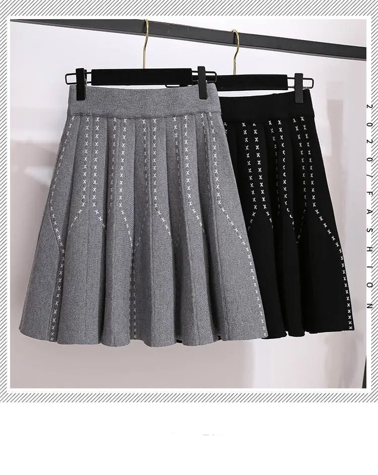 Japanese Style Pleated Knitted Mini Skirts