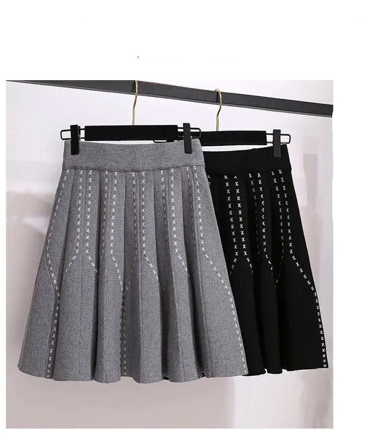 Japanese Style Pleated Knitted Mini Skirts